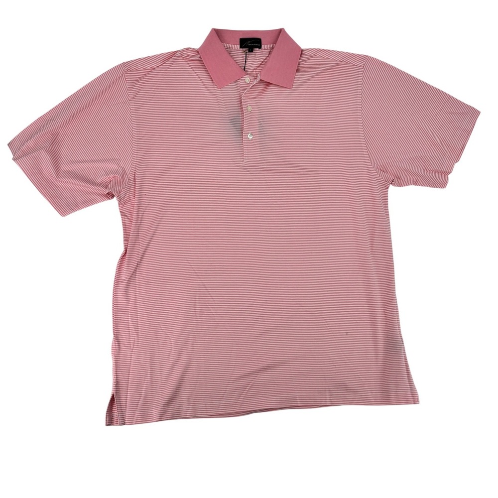 Nick Price Polo Shirt Mens Large Pink Striped Short Sleeve Golf Classic Casual‎